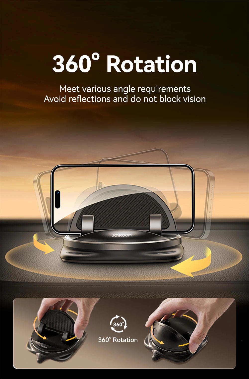 Joyroom Universal Car Phone Holder 360° Rotation One-Handed Operation Phone Holder Silicone Dashboard Phone Mount For Car Use