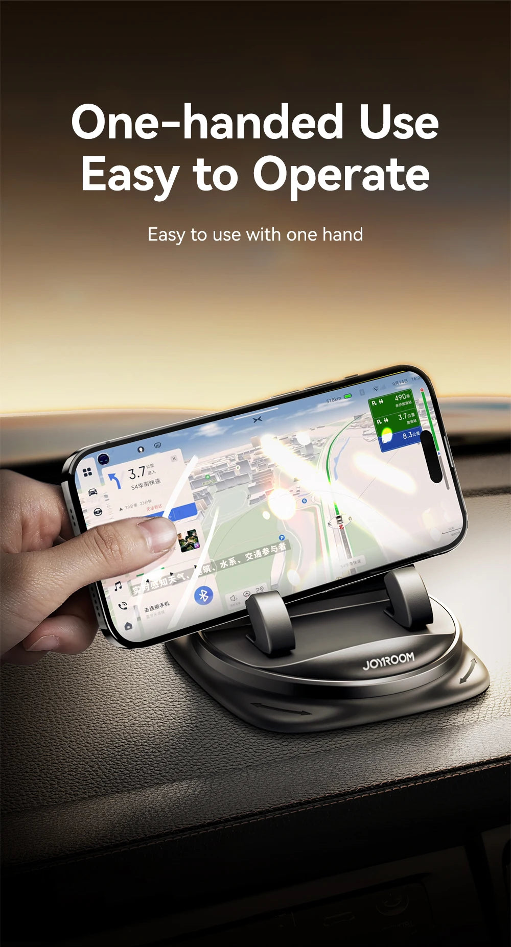 Joyroom Universal Car Phone Holder 360° Rotation One-Handed Operation Phone Holder Silicone Dashboard Phone Mount For Car Use